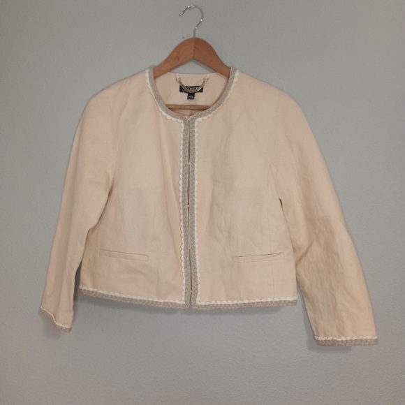 NWT J.Crew Cropped Linen Lady Jacket Raffia Woven Buff Clay Beige 14 - Picture 4 of 12